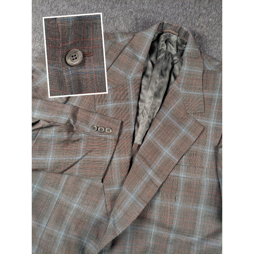 KingsRidge Imperial Blazer Mens 43R Gray Plaid Union Made USA 2 Button Formal
